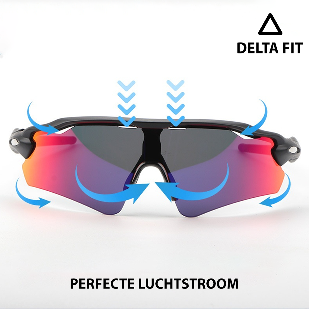 Delta Fit Running Zonnebril – UV-bescherming – Zwart met blauwe glazen