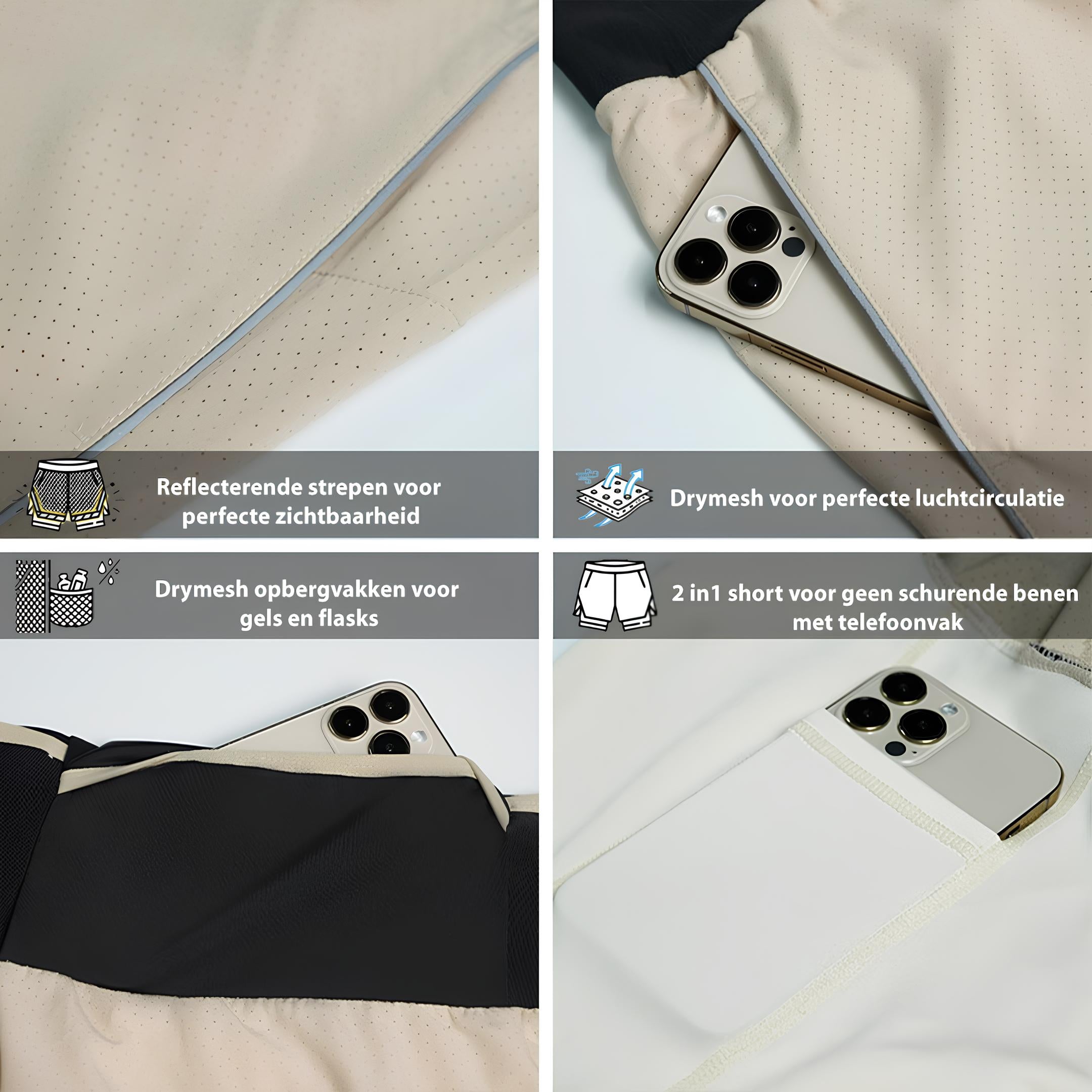 Delta Fit 2-in-1 Hardloopshort met Geïntegreerde Running Belt – Beige / Zwart