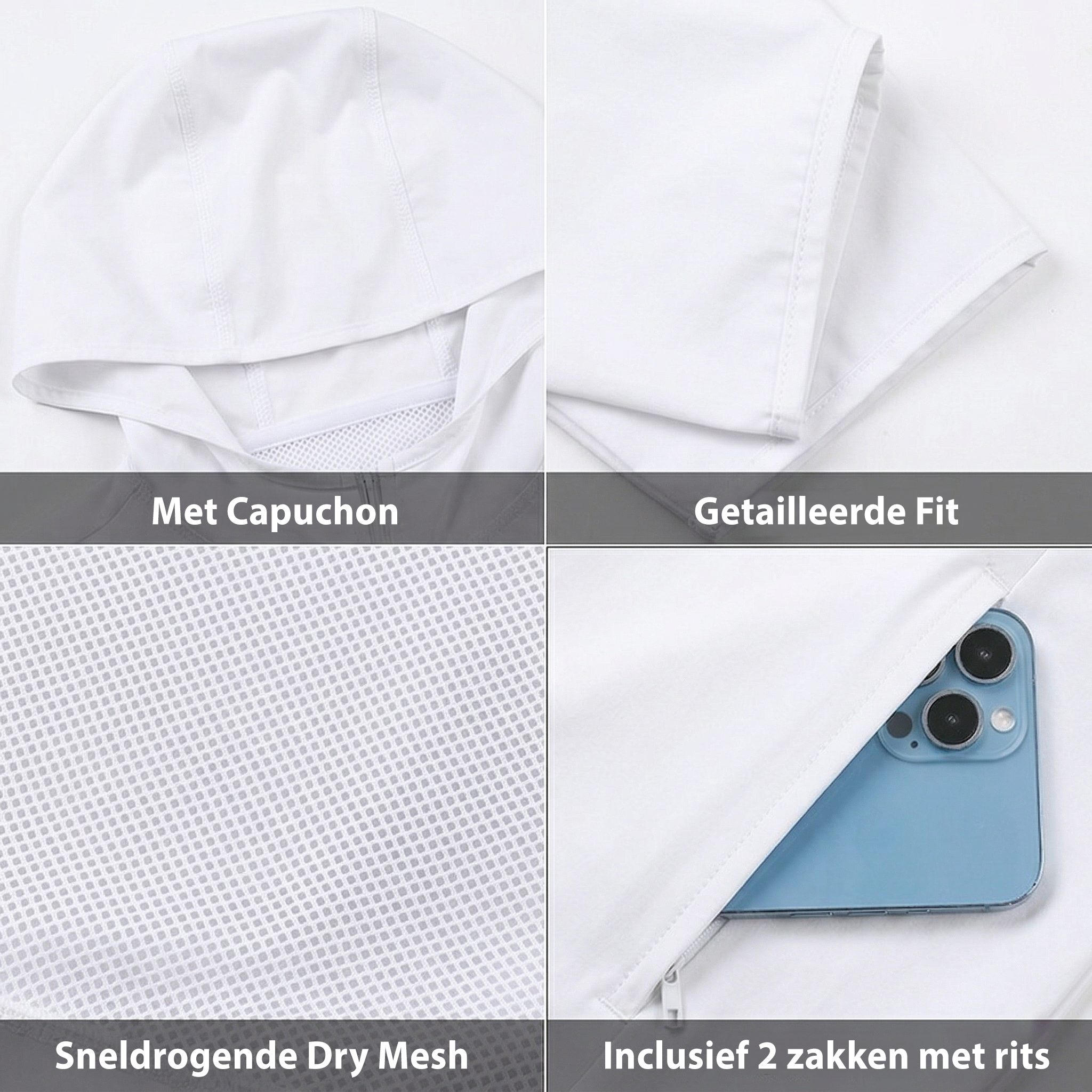 Delta Fit Hardloopjack – Wind- & Waterafstotend – Ultralicht – Dry Mesh – Wit