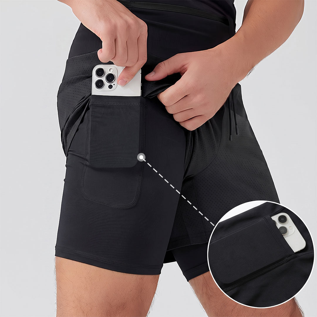 Delta Fit 2-in-1 Hardloopshort met Geïntegreerde Running Belt – Beige / Zwart