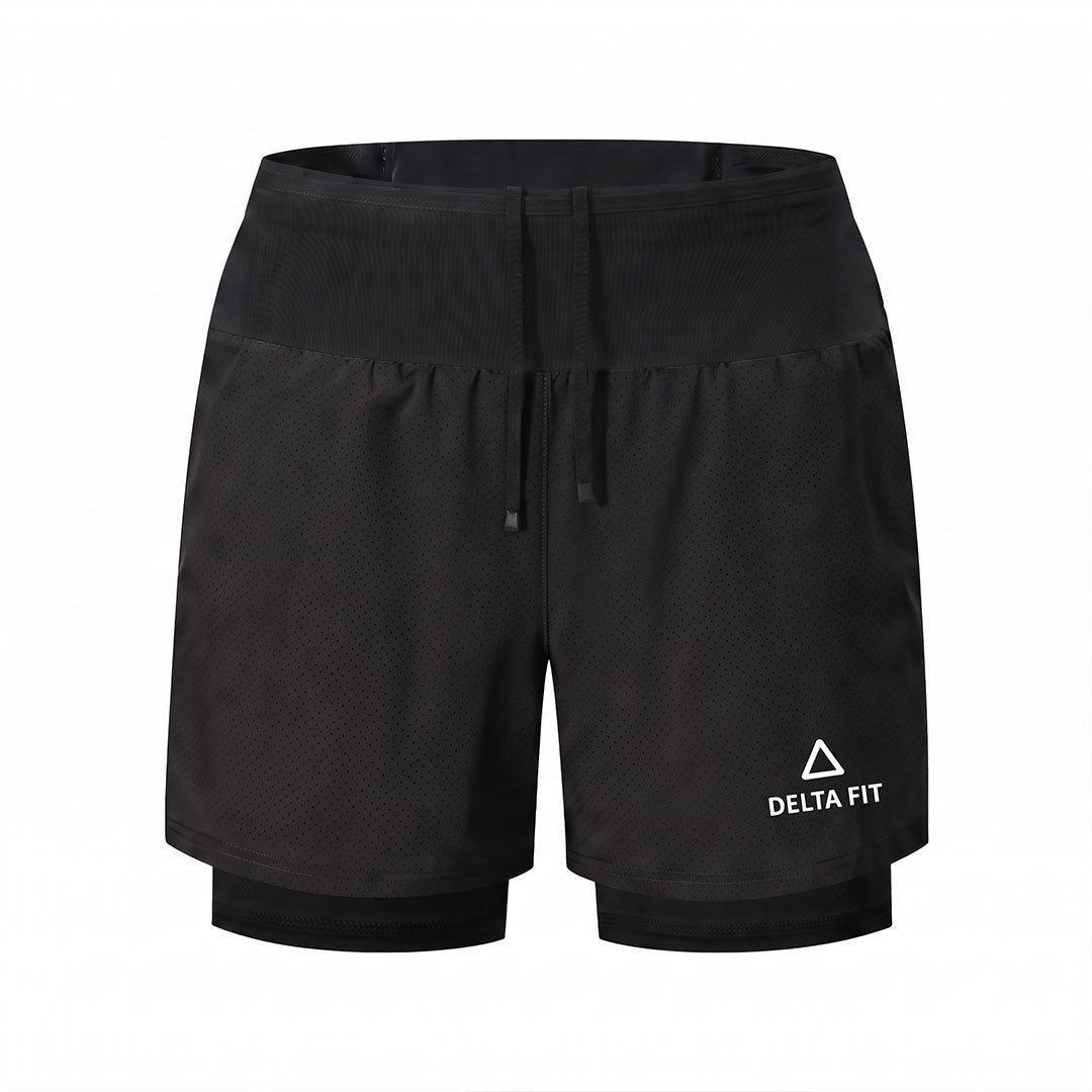Delta Fit 2-in-1 Hardloopshort met Geïntegreerde Running Belt – Beige / Zwart
