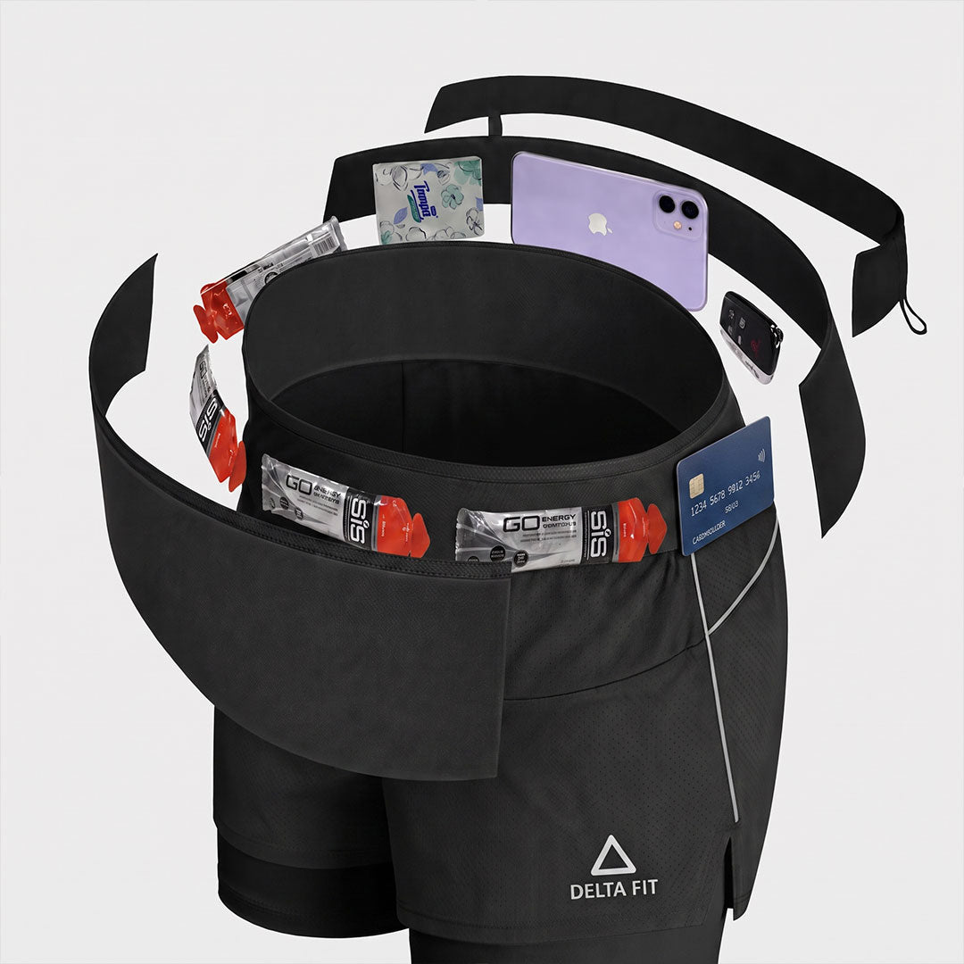 Delta Fit 2-in-1 Hardloopshort met Geïntegreerde Running Belt – Beige / Zwart