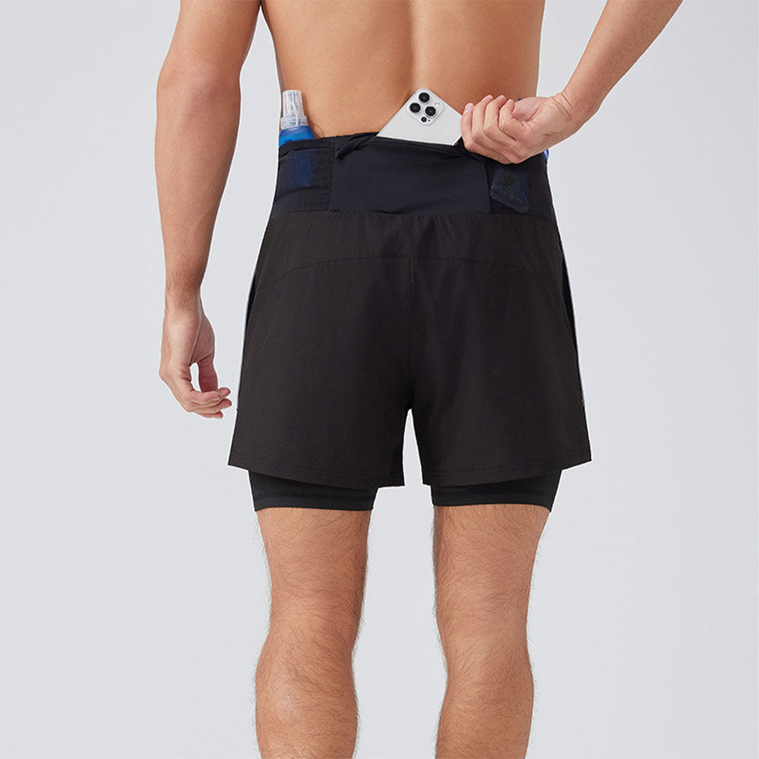 Delta Fit 2-in-1 Hardloopshort met Geïntegreerde Running Belt – Beige / Zwart