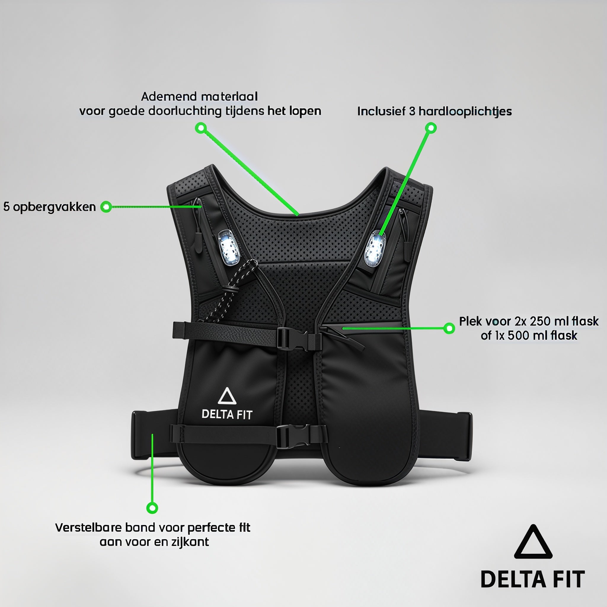 Delta Fit Hardloopvest met Verlichting – Ademend, Licht en Getailleerd
