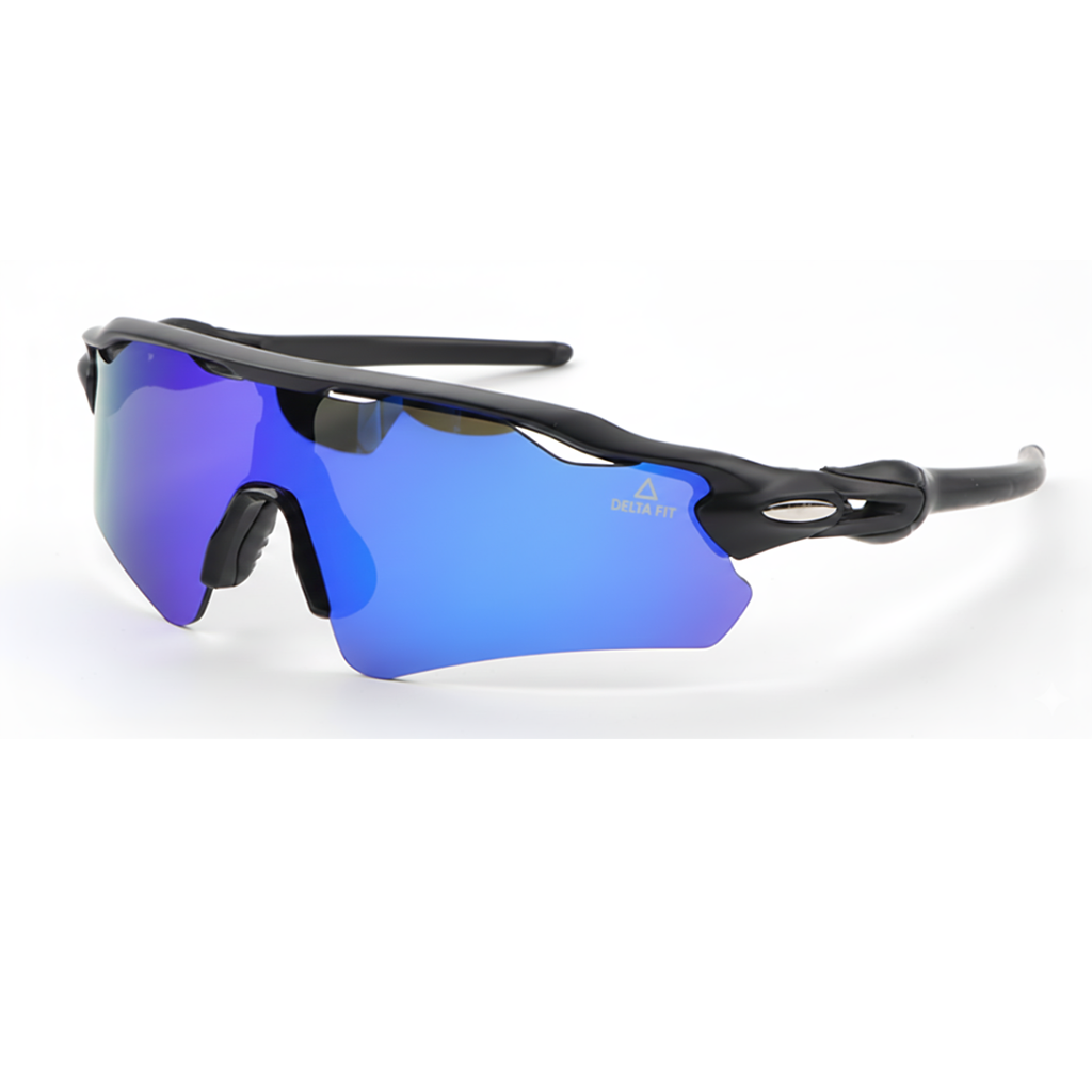 Delta Fit Running Zonnebril – UV-bescherming – Zwart met blauwe glazen