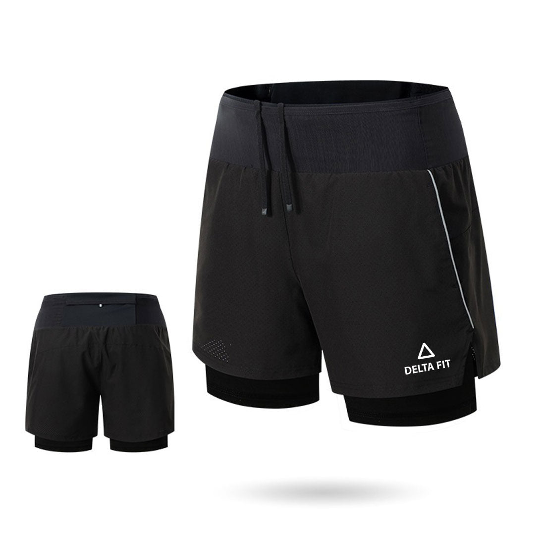 Delta Fit 2-in-1 Hardloopshort met Geïntegreerde Running Belt – Beige / Zwart